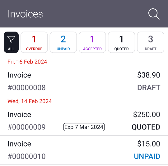 Invoice tab