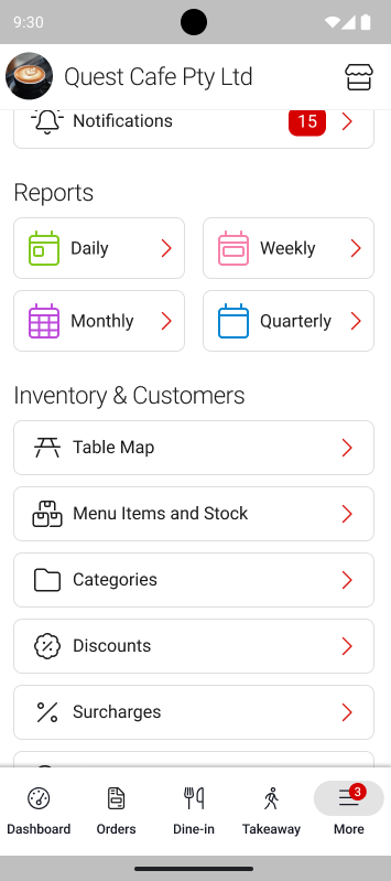 More menu, Hospitality mode